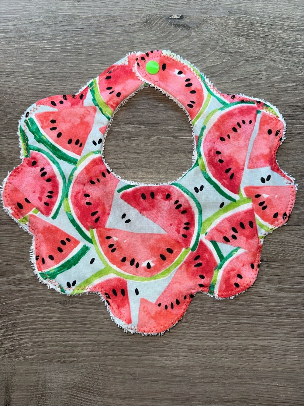 Watermelon Print Baby Bib - Pink & Green Scalloped Bib